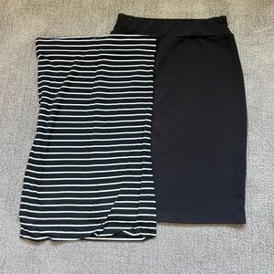 Bundle of 2 - LOFT Stripe and Black Stretch Pencil Skirts S